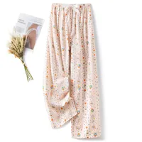Cotton Silk Pajama Pants Women's Summer Thin Artificial Cotton Wide Leg Pants Spring And Autumn Outer Wear Loose Home Casual Cropped Pants sku image 20
