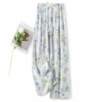 Cotton Silk Pajama Pants Women's Summer Thin Artificial Cotton Wide Leg Pants Spring And Autumn Outer Wear Loose Home Casual Cropped Pants sku image 23