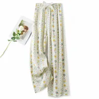 Cotton Silk Pajama Pants Women's Summer Thin Artificial Cotton Wide Leg Pants Spring And Autumn Outer Wear Loose Home Casual Cropped Pants sku image 24