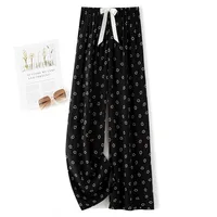 Women's Cotton Silk Pajama Pants Summer Thin Artificial Cotton Wide-leg Pants Spring And Autumn Can Be Worn Outside Loose Home Air Conditioning Cropped Long Pants sku image 20