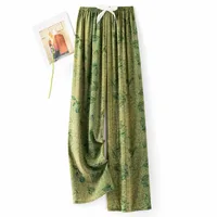 Women's Cotton Silk Pajama Pants Summer Thin Artificial Cotton Wide-leg Pants Spring And Autumn Can Be Worn Outside Loose Home Air Conditioning Cropped Long Pants sku image 21