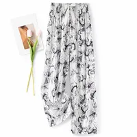 Women's Cotton Silk Pajama Pants Summer Thin Artificial Cotton Wide-leg Pants Spring And Autumn Can Be Worn Outside Loose Home Air Conditioning Cropped Long Pants sku image 23