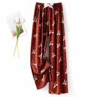 Cotton Silk Pajama Pants Women's Summer Thin Artificial Cotton Wide Leg Pants Spring And Autumn Outer Wear Loose Home Casual Cropped Pants sku image 33
