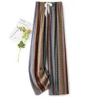 Women's Cotton Silk Pajama Pants Summer Thin Artificial Cotton Wide-leg Pants Spring And Autumn Can Be Worn Outside Loose Home Air Conditioning Cropped Long Pants sku image 25