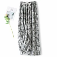 Cotton Silk Pajama Pants Women's Summer Thin Artificial Cotton Wide Leg Pants Spring And Autumn Outer Wear Loose Home Casual Cropped Pants sku image 34