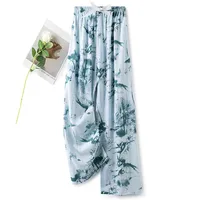 Cotton Silk Pajama Pants Women's Summer Thin Artificial Cotton Wide Leg Pants Spring And Autumn Outer Wear Loose Home Casual Cropped Pants sku image 35