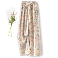 Cotton Silk Pajama Pants Women's Summer Thin Artificial Cotton Wide Leg Pants Spring And Autumn Outer Wear Loose Home Casual Cropped Pants sku image 36