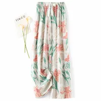 Women's Cotton Silk Pajama Pants Summer Thin Artificial Cotton Wide-leg Pants Spring And Autumn Can Be Worn Outside Loose Home Air Conditioning Cropped Long Pants sku image 28