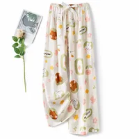 Cotton Silk Pajama Pants Women's Summer Thin Artificial Cotton Wide Leg Pants Spring And Autumn Outer Wear Loose Home Casual Cropped Pants sku image 39