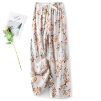 Cotton Silk Pajama Pants Women's Summer Thin Artificial Cotton Wide Leg Pants Spring And Autumn Outer Wear Loose Home Casual Cropped Pants sku image 40