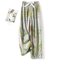 Cotton Silk Pajama Pants Women's Summer Thin Artificial Cotton Wide Leg Pants Spring And Autumn Outer Wear Loose Home Casual Cropped Pants sku image 41