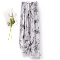 Women's Cotton Silk Pajama Pants Summer Thin Artificial Cotton Wide-leg Pants Spring And Autumn Can Be Worn Outside Loose Home Air Conditioning Cropped Long Pants sku image 29