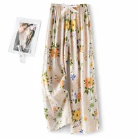 Cotton Silk Pajama Pants Women's Summer Thin Artificial Cotton Wide Leg Pants Spring And Autumn Outer Wear Loose Home Casual Cropped Pants sku image 48