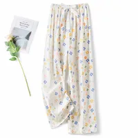 Cotton Silk Pajama Pants Women's Summer Thin Artificial Cotton Wide Leg Pants Spring And Autumn Outer Wear Loose Home Casual Cropped Pants sku image 49