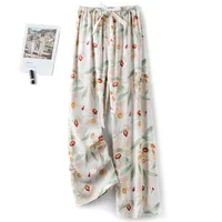 Cotton Silk Pajama Pants Women's Summer Thin Artificial Cotton Wide Leg Pants Spring And Autumn Outer Wear Loose Home Casual Cropped Pants sku image 53