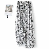 Cotton Silk Pajama Pants Women's Summer Thin Artificial Cotton Wide Leg Pants Spring And Autumn Outer Wear Loose Home Casual Cropped Pants sku image 55