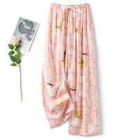 Cotton Silk Pajama Pants Women's Summer Thin Artificial Cotton Wide Leg Pants Spring And Autumn Outer Wear Loose Home Casual Cropped Pants sku image 59