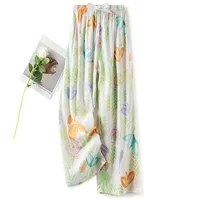 Cotton Silk Pajama Pants Women's Summer Thin Artificial Cotton Wide Leg Pants Spring And Autumn Outer Wear Loose Home Casual Cropped Pants sku image 64