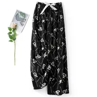 Cotton Silk Pajama Pants Women's Summer Thin Artificial Cotton Wide Leg Pants Spring And Autumn Outer Wear Loose Home Casual Cropped Pants sku image 66