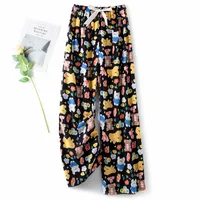 Cotton Silk Pajama Pants Women's Summer Thin Artificial Cotton Wide Leg Pants Spring And Autumn Outer Wear Loose Home Casual Cropped Pants sku image 74
