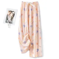 Cotton Silk Pajama Pants Women's Summer Thin Artificial Cotton Wide Leg Pants Spring And Autumn Outer Wear Loose Home Casual Cropped Pants sku image 75