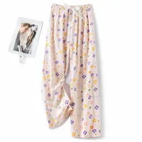 Cotton Silk Pajama Pants Women's Summer Thin Artificial Cotton Wide Leg Pants Spring And Autumn Outer Wear Loose Home Casual Cropped Pants sku image 76
