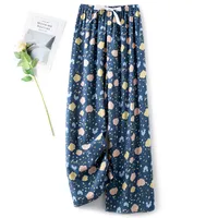 Cotton Silk Pajama Pants Women's Summer Thin Artificial Cotton Wide Leg Pants Spring And Autumn Outer Wear Loose Home Casual Cropped Pants sku image 79