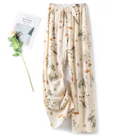 Cotton Silk Pajama Pants Women's Summer Thin Artificial Cotton Wide Leg Pants Spring And Autumn Outer Wear Loose Home Casual Cropped Pants sku image 92