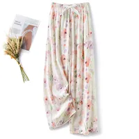 Cotton Silk Pajama Pants Women's Summer Thin Artificial Cotton Wide Leg Pants Spring And Autumn Outer Wear Loose Home Casual Cropped Pants sku image 95