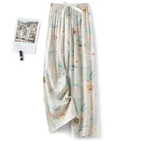 Cotton Silk Pajama Pants Women's Summer Thin Artificial Cotton Wide Leg Pants Spring And Autumn Outer Wear Loose Home Casual Cropped Pants sku image 98