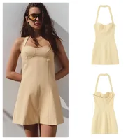 Women's A- Line Skirt Sexy Halter Neck Sleeveless Solid Color Knee-Length Date Tea Party main image 1