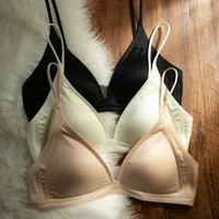 CynL Milk Satin French Style Deep V-neck Underwear Women's Summer Thin Shoulder Strap Non-marking Triangle Cup Small Chest Non-rimless Thin Bra main image 1
