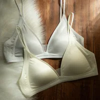 CynL Milk Satin French Style Deep V-neck Underwear Women's Summer Thin Shoulder Strap Non-marking Triangle Cup Small Chest Non-rimless Thin Bra main image 2