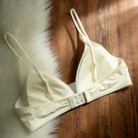 CynL Milk Satin French Style Deep V-neck Underwear Women's Summer Thin Shoulder Strap Non-marking Triangle Cup Small Chest Non-rimless Thin Bra main image 4