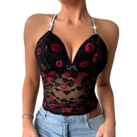French Style Lace Back Sling Underwear Women's Spring And Summer Thin Deep V Lip Print Inner Base Medium And Long Underwear main image 5
