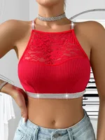 Underwear Vest Bra Lace Stitching Halter Silver Ribbon Large Backless Outer Wearing New Bra In Stock sku image 11