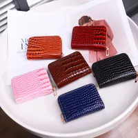 New Card Holder For Women, Crocodile Pattern Solid Color Accordion Card Holder, Simple Multi-Card Slot Card Holder, Zipper Coin Purse For Women main image 1