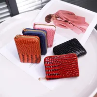 New Card Holder For Women, Crocodile Pattern Solid Color Accordion Card Holder, Simple Multi-Card Slot Card Holder, Zipper Coin Purse For Women main image 3