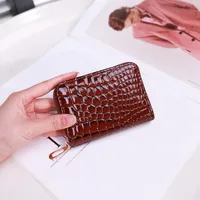 New Card Holder For Women, Crocodile Pattern Solid Color Accordion Card Holder, Simple Multi-Card Slot Card Holder, Zipper Coin Purse For Women sku image 2
