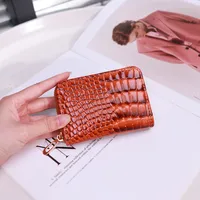 New Card Holder For Women, Crocodile Pattern Solid Color Accordion Card Holder, Simple Multi-Card Slot Card Holder, Zipper Coin Purse For Women sku image 3