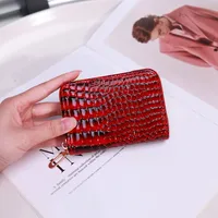 New Card Holder For Women, Crocodile Pattern Solid Color Accordion Card Holder, Simple Multi-Card Slot Card Holder, Zipper Coin Purse For Women sku image 4