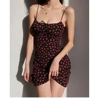 French Niche Retro Girl Summer New Black Wild Rose Floral Slimming Look High Waist Suspender Dress sku image 1