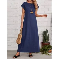 Summer  New Style Simple Style Women's Crewneck Short-sleeved Loose Casual Long Solid Color Dress main image 1