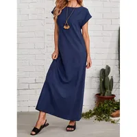 Summer  New Style Simple Style Women's Crewneck Short-sleeved Loose Casual Long Solid Color Dress main image 2