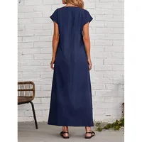 Summer  New Style Simple Style Women's Crewneck Short-sleeved Loose Casual Long Solid Color Dress main image 4