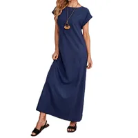 Summer  New Style Simple Style Women's Crewneck Short-sleeved Loose Casual Long Solid Color Dress main image 5