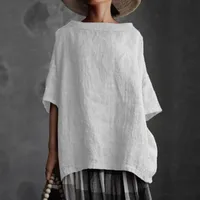 Spot Designed Summer New Top Woven Round Neck  Cotton And Linen Solid Color Loose Women's T-shirt main image 2