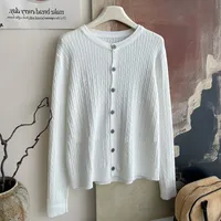 Core-spun Yarn Embroidered Twist Soft Waxy Knitted Cardigan Top Women's  Autumn And Winter New Casual All-match Coat Top sku image 3