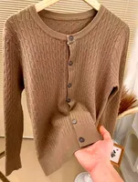Core-spun Yarn Embroidered Twist Soft Waxy Knitted Cardigan Top Women's  Autumn And Winter New Casual All-match Coat Top sku image 16