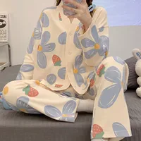 Pajamas Women's New Spring And Autumn Suit Long-sleeved Trousers Plus Size Thin Loose Cardigan Women's Autumn And Winter Home Clothes main image 3